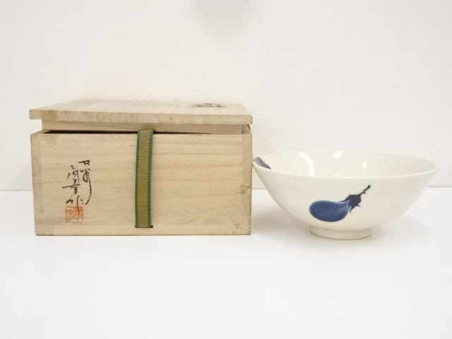 JAPANESE TEA CEREMONY / CHAWAN(TEA BOWL) / KUTANI WARE / EGGPLANT / ARTISAN WORK